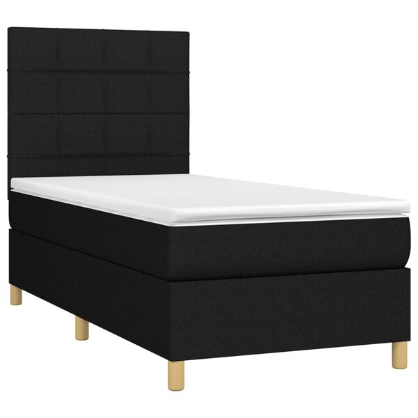 vidaXL Sommier &agrave; lattes de lit et matelas et LED Noir 90x190 cm Tissu
