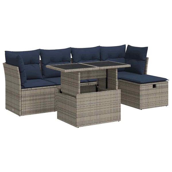 vidaXL Salon de jardin avec coussins 6 pcs gris r&eacute;sine tress&eacute;e acacia