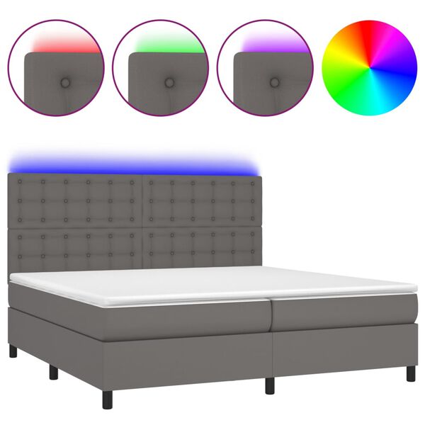 vidaXL Sommier &agrave; lattes de lit avec matelas et LED Gris 200x200 cm