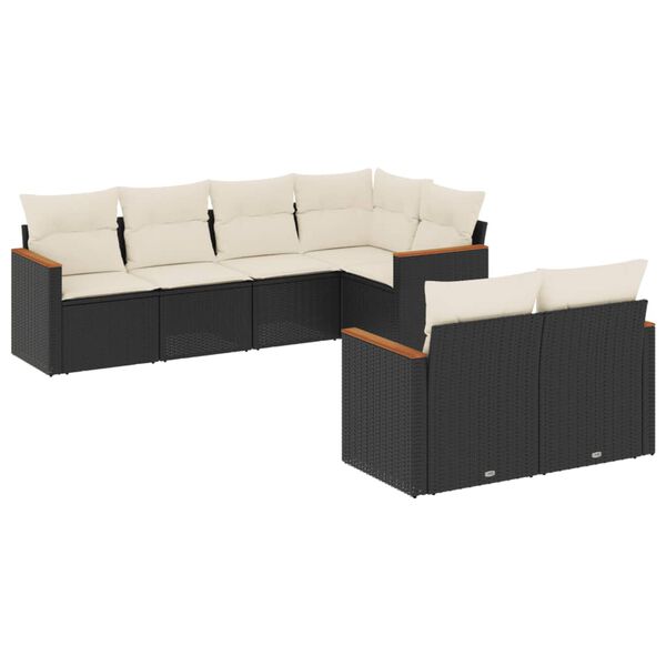 vidaXL Salon de jardin 7 pcs avec coussins noir r&eacute;sine tress&eacute;e