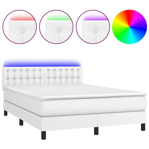 vidaXL Sommier &agrave; lattes de lit avec matelas et LED Blanc 140x190 cm