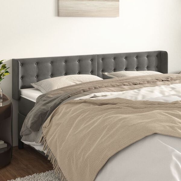 vidaXL T&ecirc;te de lit avec oreilles Gris fonc&eacute; 163x16x78/88 cm Velours