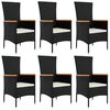 vidaXL Ensemble &agrave; manger de jardin coussins 7pcs Noir R&eacute;sine tress&eacute;e