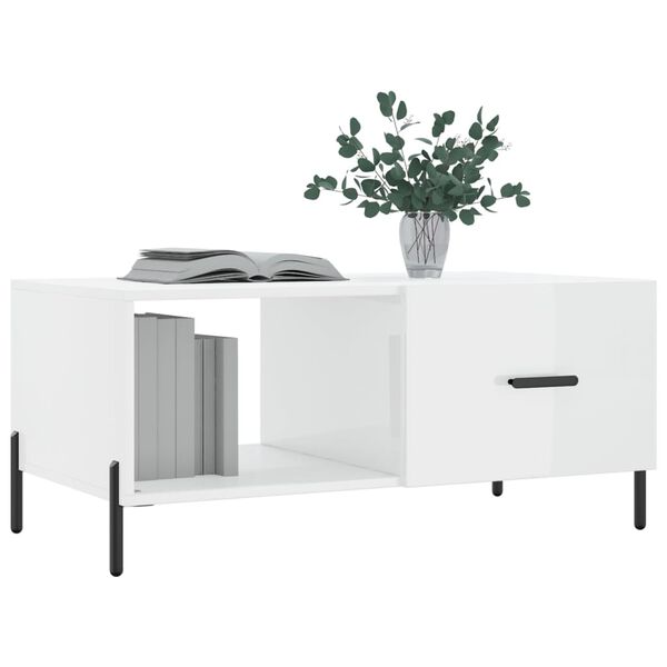 vidaXL Table basse Blanc brillant 90x50x40 cm Bois d'ing&eacute;nierie