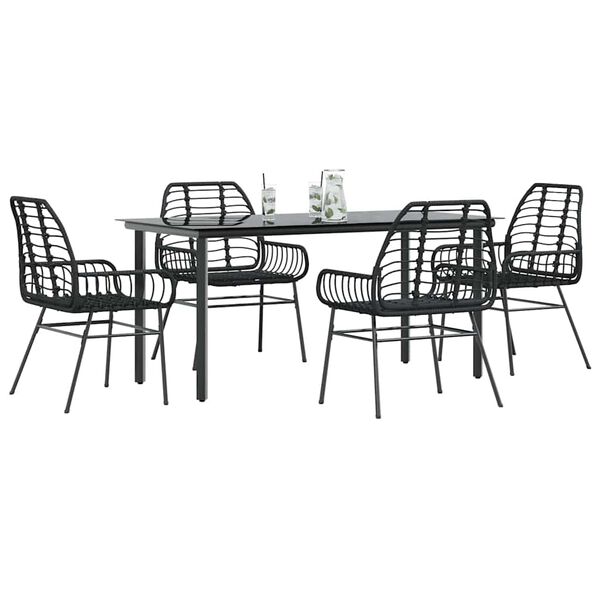 vidaXL Ensemble &agrave; manger de jardin 5 pcs noir r&eacute;sine tress&eacute;e verre