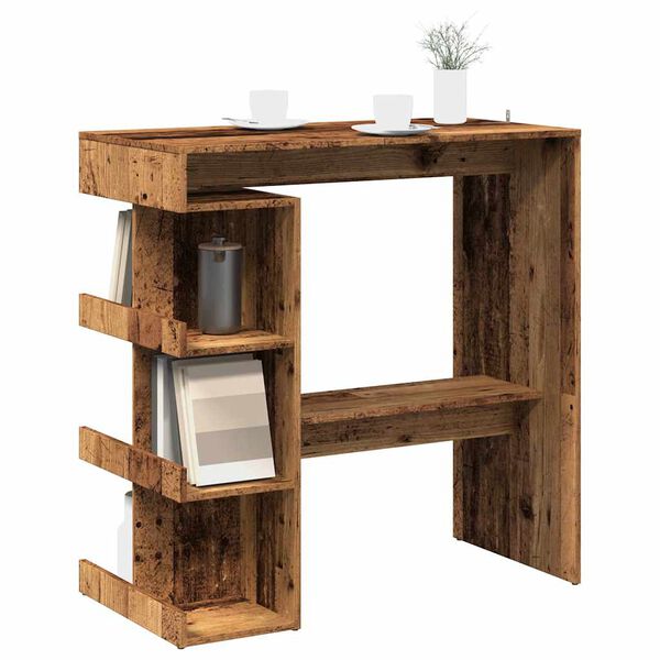vidaXL Table de bar étagère de rangement vieux bois 100 x 48 x 101,5cm