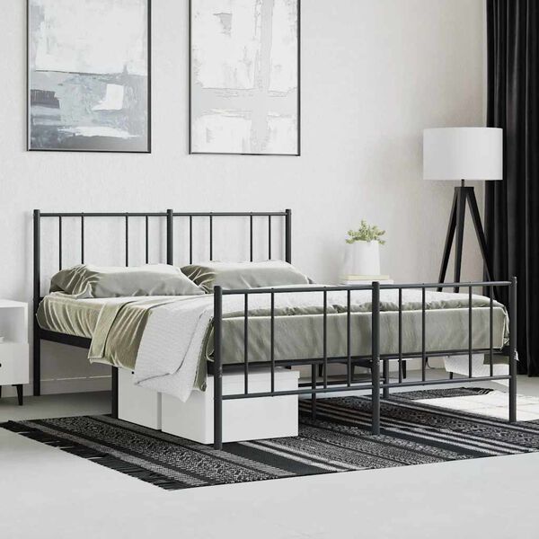 vidaXL Cadre de lit m&eacute;tal sans matelas avec pied de lit noir 120x190cm