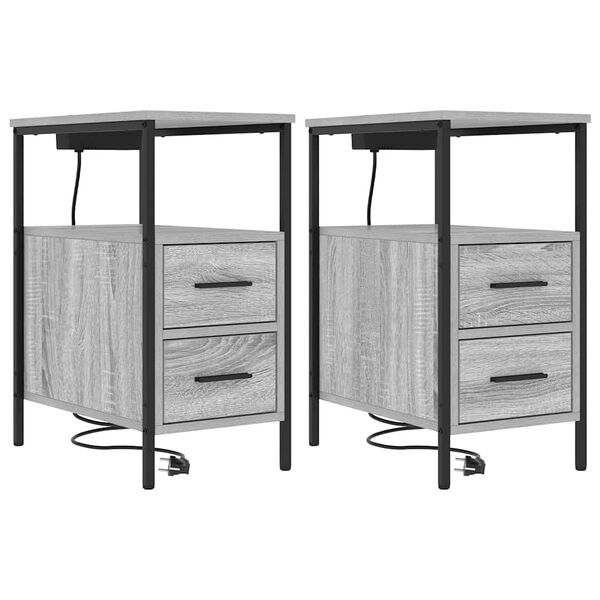 vidaXL Cabinet de chevet avec tiroir 2 pcs Gris Sonoma 30 x 48 x 61 cm