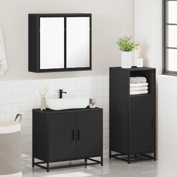 vidaXL Ensemble de meubles salle de bain 3 pcs noir bois d'ing&eacute;nierie