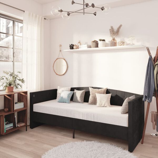 vidaXL Lit avec matelas et USB Noir Velours 90x200 cm