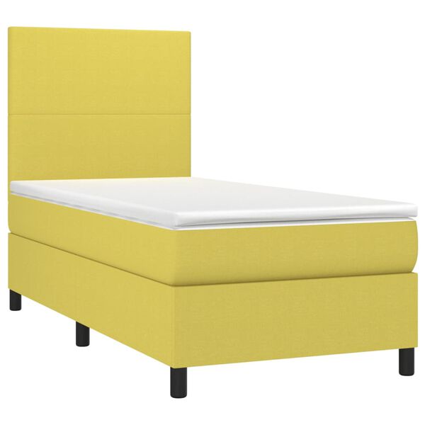 vidaXL Sommier &agrave; lattes de lit et matelas et LED Vert 100x200 cm Tissu