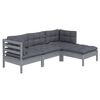 vidaXL Salon de jardin 4 pcs avec coussins Gris Bois de pin