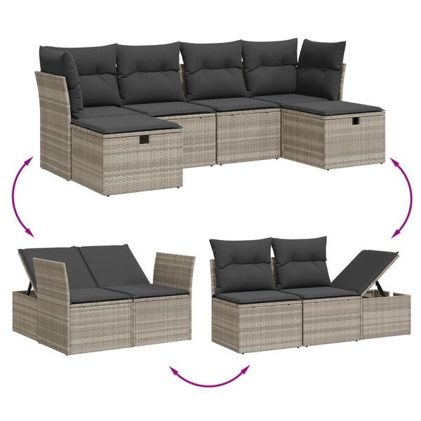 vidaXL Salon de jardin 6 pcs avec coussins gris clair résine tressée
