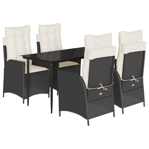 vidaXL Ensemble &agrave; manger de jardin coussins 5pcs Noir R&eacute;sine tress&eacute;e