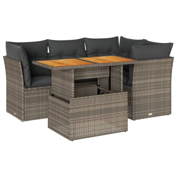 vidaXL Salon de jardin 5 pcs avec coussins gris r&eacute;sine tress&eacute;e