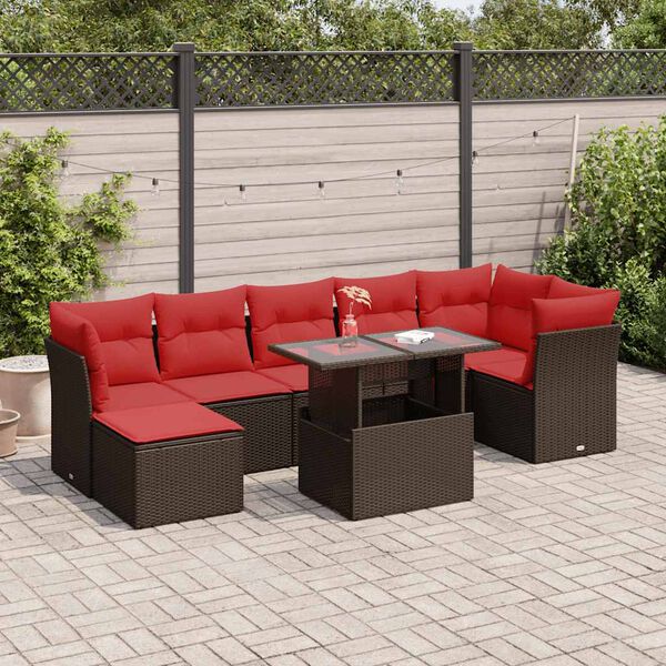vidaXL Salon de jardin avec coussins 8pcs marron r&eacute;sine tress&eacute;e acacia