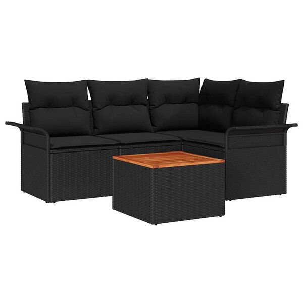 vidaXL Ensemble de canap&eacute; de jardin avec coussin 5 pcs Noir polyrotin