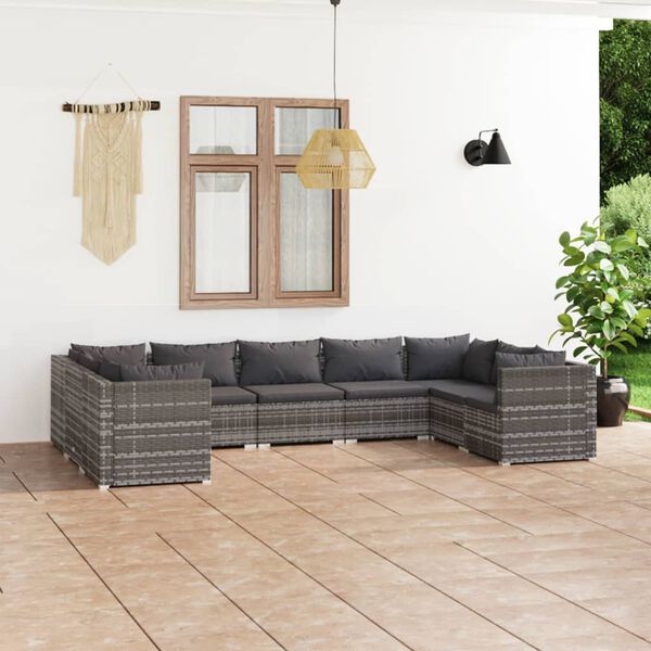 vidaXL Salon de jardin 9 pcs avec coussins R&eacute;sine tress&eacute;e Gris