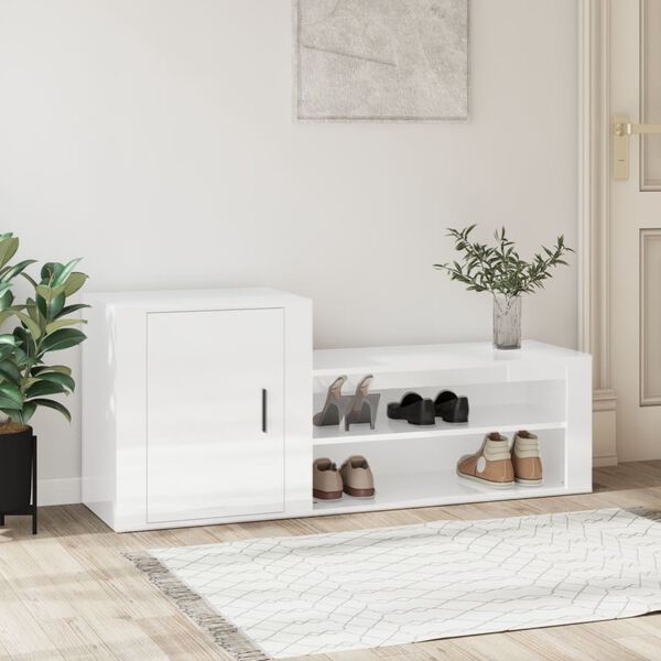 vidaXL Armoire &agrave; chaussure Blanc brillant 130x35x54 cm Bois ing&eacute;nierie