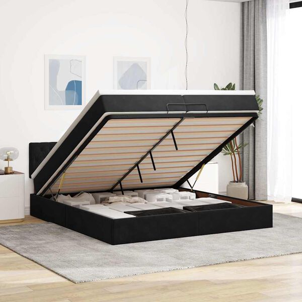 vidaXL Cadre de lit ottoman avec matelas noir 200x200 cm velours