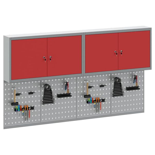 vidaXL Set de Cabinet d'Outils et Pegboard avec &eacute;tag&egrave;re 6 pcs Rouge