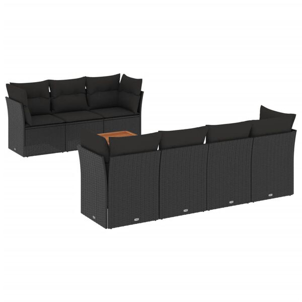 vidaXL Salon de jardin 8 pcs avec coussins noir r&eacute;sine tress&eacute;e