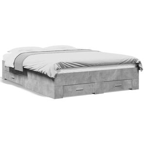 vidaXL Cadre de lit avec tiroirs sans matelas gris b&eacute;ton 135x190 cm