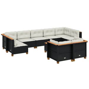 vidaXL Salon de jardin 10 pcs avec coussins noir r&eacute;sine tress&eacute;e