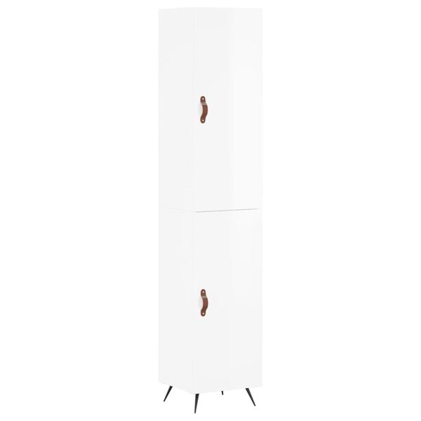 vidaXL Buffet haut Blanc brillant 34,5x34x180 cm Bois d'ing&eacute;nierie