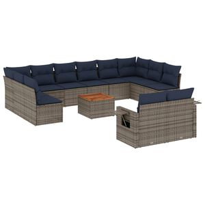 vidaXL Ensemble de canap&eacute; de jardin 13 pcs avec coussins gris r&eacute;sine tress&eacute;e
