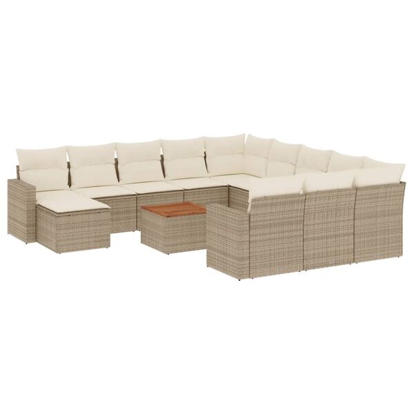 vidaXL Salon de jardin avec coussins 13 pcs beige r&eacute;sine tress&eacute;e