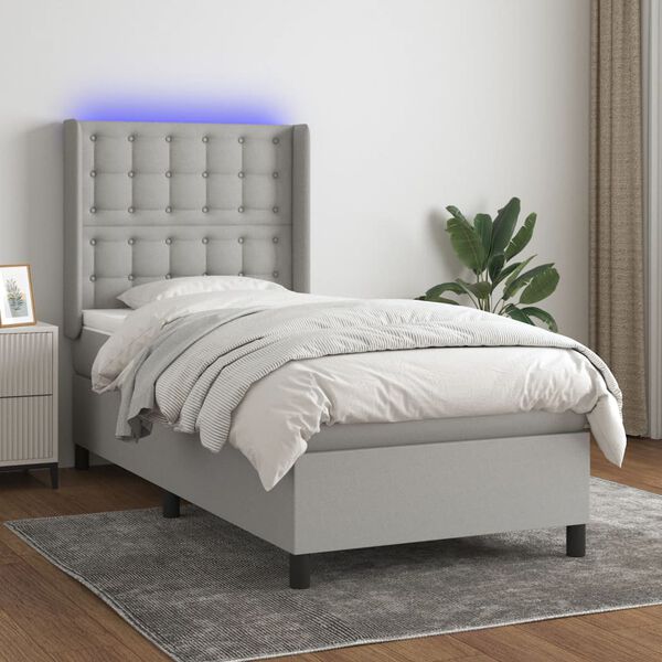 vidaXL Sommier &agrave; lattes de lit matelas LED Gris clair 90x200cm Tissu