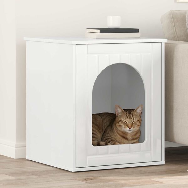 vidaXL Maison pour chat Blanc Brillant 53 x 52 x 62 cm