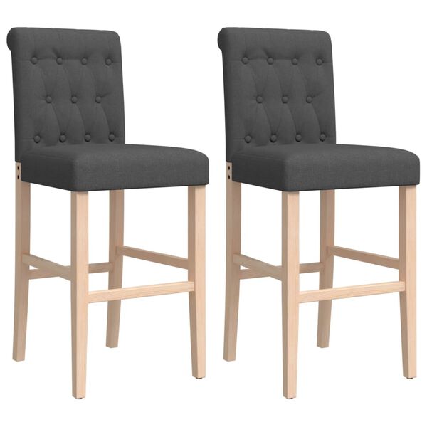 vidaXL Chaises de bar lot de 2 bois massif d'h&eacute;v&eacute;a et tissu