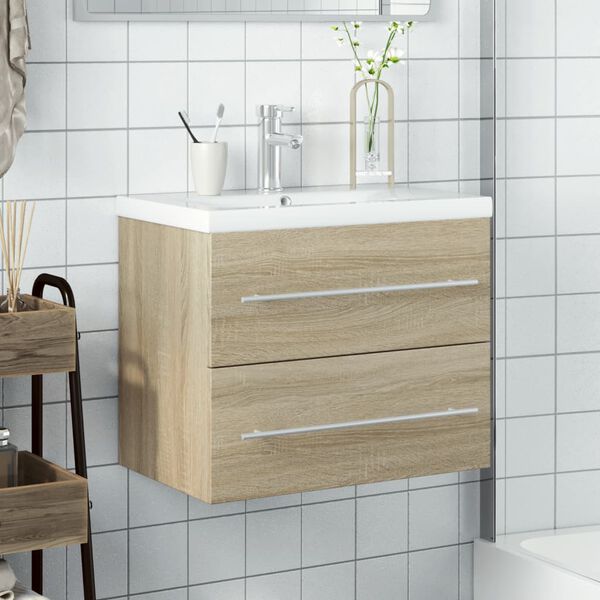 vidaXL Armoire lavabo de salle de bain et bassin int&eacute;gr&eacute; ch&ecirc;ne sonoma
