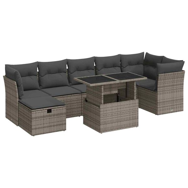vidaXL Salon de jardin 8 pcs avec coussins gris r&eacute;sine tress&eacute;e