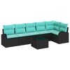vidaXL Ensemble de canap&eacute; de jardin 7 pc Noir et turquoise polyrotin