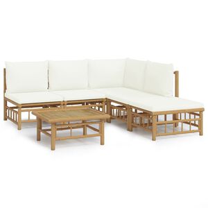 vidaXL Salon de jardin 6 pcs avec coussins blanc cr&egrave;me bambou
