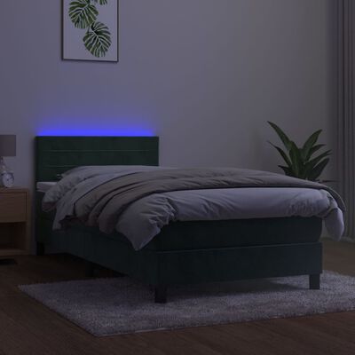 vidaXL Sommier à lattes de lit et matelas et LED Vert foncé 90x200 cm