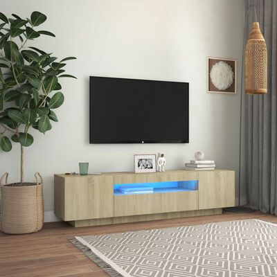 vidaXL Meuble TV avec lumières LED Chêne sonoma 160x35x40 cm