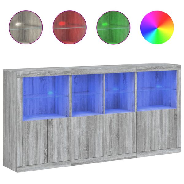 vidaXL Buffet avec lumi&egrave;res LED sonoma gris 202x37x100 cm