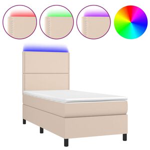 vidaXL Sommier &agrave; lattes de lit avec matelas et LED Cappuccino 90x190cm