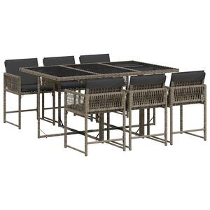 vidaXL Ensemble &agrave; manger de jardin et coussins 7 pcs gris rotin