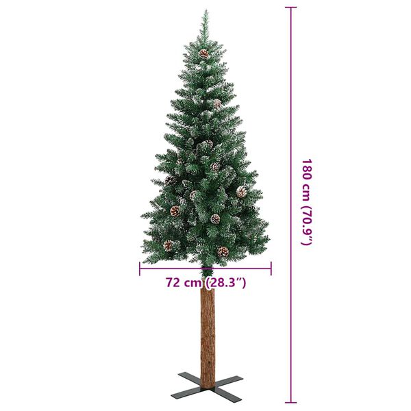 vidaXL Sapin de Noël mince bois véritable et neige blanche vert 180 cm