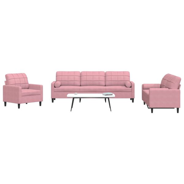 vidaXL Ensemble de canap&eacute;s 3pcs et coussins et traversins rose velours