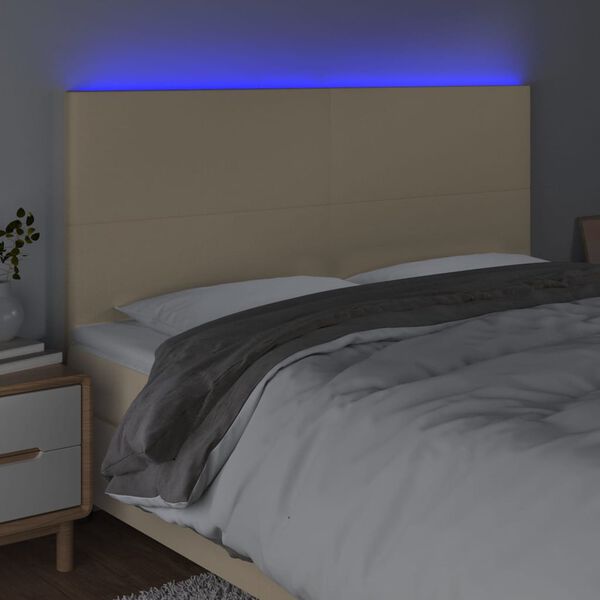 vidaXL T&ecirc;te de lit &agrave; LED Cr&egrave;me 160x5x118/128 cm Tissu