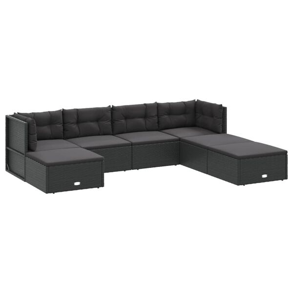 vidaXL Salon de jardin 7 pcs avec coussins Noir R&eacute;sine tress&eacute;e