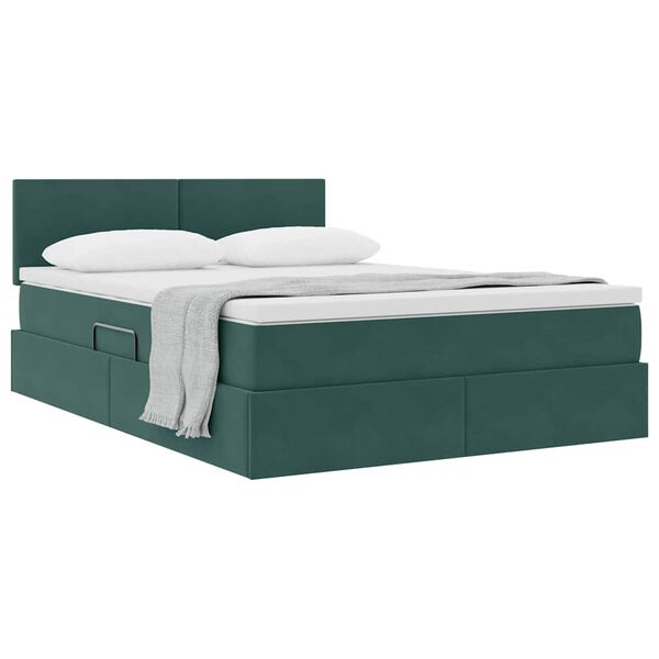 vidaXL Lit de Rangement avec matelas Vert fonc&eacute; 140 x 200 cm Velours