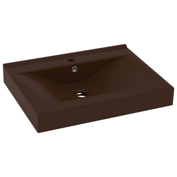 vidaXL Lavabo avec trou de robinet Marron fonc&eacute; mat 60x46 cm C&eacute;ramique