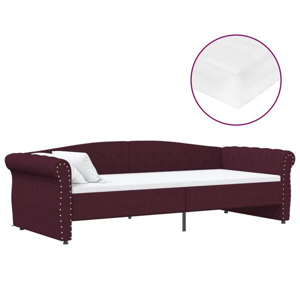 vidaXL Lit avec matelas et &eacute;clairage USB Violet Tissu 90x200 cm